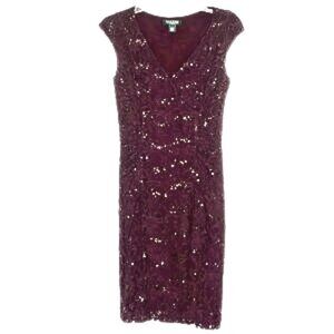 Lauren Ralph Lauren Maroon Sequin Faux Wrap Ruched Wedding Guest Dress size‎ 4